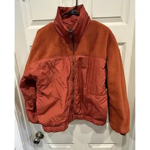 Wild Fable Womens Rust Orange Mixed Media Sherpa‎ Fleece Nylon Full Zip Jacket M thumbnail 4