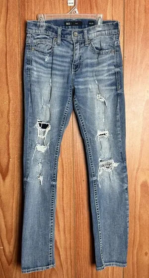 Woman’s‎ BKE Alec distressed blue jeans 28x30 pre-loved thumbnail 1
