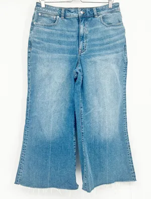 Madewell Womens Curvy Flared Wide-Leg Jeans Boho Raw‎ Hem DM7401 Blue Size 31 thumbnail 1