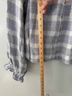 Anthropologie Pilcro Light Blue and White Plaid Top Cottagecore Prairie thumbnail 6