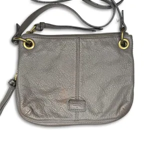 Fossil Purse Crossbody Grey Pebbled Leather‎ Purse Adjustable Strap Zip Pockets thumbnail 3