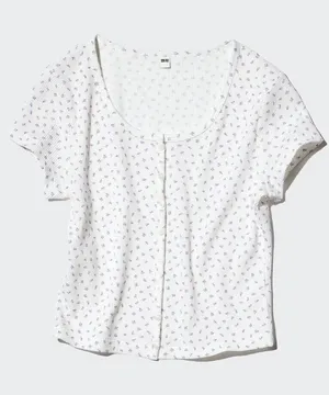 Uniqlo Waffle Full Open Mini T-Shirt | Pattern NWT White XS thumbnail 1