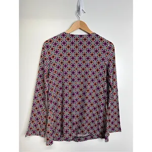 Ann Taylor Loft Beaded Geometric Print Top Purple‎ Orange Long Sleeve Blouse M thumbnail 6