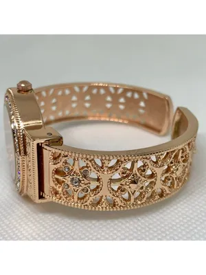 Women’s rose gold tone cuff bracelet watch 32mm rhinestones bracelet 7” running thumbnail 3