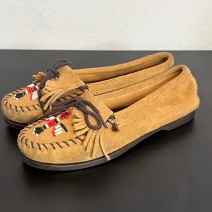 Minnetonka Thunderbird Suede Moccasins Womens 7.5 Beaded Fringe Loafers Flats thumbnail 12
