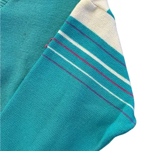 VTG 80’s Women’s Virgin Wool Colorblock Sweater Sz M Blue Cream Stripe thumbnail 6
