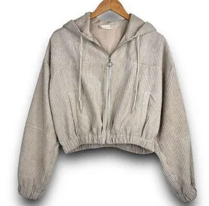 Altard State Cropped Corduroy Hooded Jacket Zipper Front Light Tan Beige Medium thumbnail 1