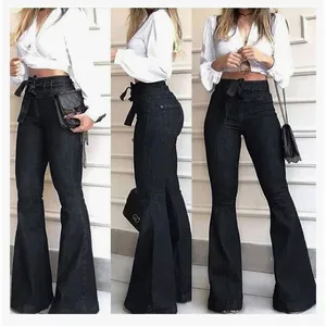 NEW High Waisted Bell Bottom Jean Denim Wide Leg Belted XL Long thumbnail 2