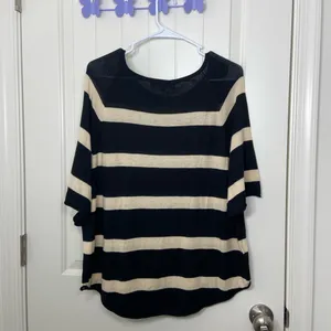 NWOT LOFT women’s‎ black tan thin soft knit striped loose relaxed sweater medium thumbnail 5