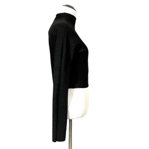 Zara W & B Cropped Mockneck Long Sleeve Tee - Black - Medium thumbnail 3