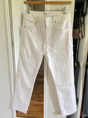 ZARA White Straight Leg Jeans thumbnail 1