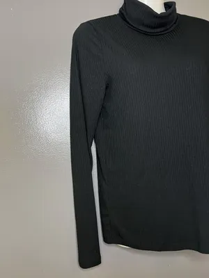 Madewell Shirt Womens Medium Black Ribbed Turtleneck Long Sleeve Stretch Top thumbnail 3