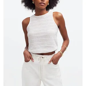 Madewell Crochet Knit Cutaway Tank Cropped Lighthouse Cotton Blend Cream XS NWT thumbnail 2