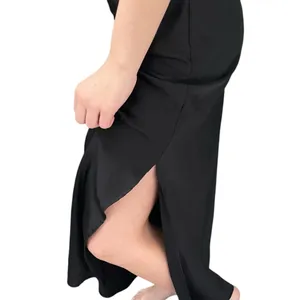 Grade & Gather Black Silky Slip Dress Gathered Side Maxi Side Slit thumbnail 8