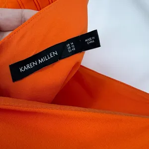 Karen Millen Orange Pleated Midi Dress US 10 Beaded Straps Wedding Guest thumbnail 6