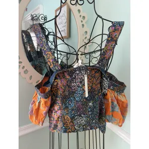 ANTHROPOLOGIE‎ M Love The Label Patchwork Cropped Tank Off Shoulder Top coquette thumbnail 10