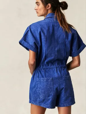 FREE PEOPLE Rhodes Chino Coveralls Romper in Mazarine Blue size Small thumbnail 2