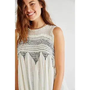Free People Sea Breeze Tunic Top Ivory Cotton Embroidered Sleeveless S Gauze NWT thumbnail 5