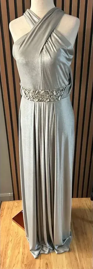 David Meister silver sparkly evening gown dress size 6 long maxi prom homecoming thumbnail 1