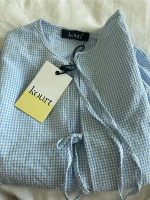 NWT Few Moda Una Set size XS Blue white gingham plaid shorts tie front top Kourt thumbnail 10