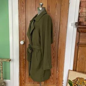 SOPHIE RUE Classic Lightweight Belted Lightweight Olive Green Trench Coat~XL thumbnail 6