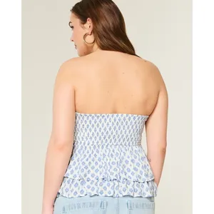 Hollister Tiered Halter Babydoll Tank Top White Blue XL thumbnail 4