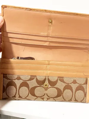 Coach Brown Signature C Canvas Long Wallet Checkbook thumbnail 3