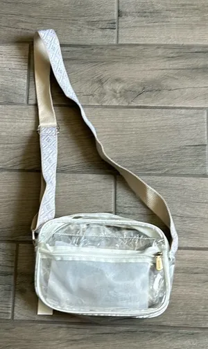 Clear crossbody bag with embroidered strap Purple thumbnail 1