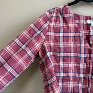 ✨ Madewell‎ V-Neck Button-Down Shirt in Stratfield Plaid Pink Small thumbnail 6