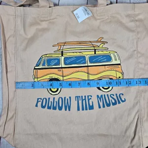 American Eagle Canvas‎ Tote Bag Follow The Music Van Surfboard Graphic Beige thumbnail 10