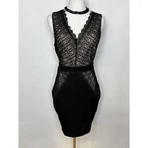 Lulus Black Crochet Lace V-Neck Bodycon Mini Cocktail Dress Small thumbnail 2