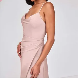 ✨Azazie Eilish Stretch Dusty Rose A-Line Pleated Stretch Chiffon Sz A2 Dress✨ thumbnail 3