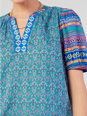 Anthropologie Current Air Floral TribalSplit Neck Blouse Puff Sleeves NWT Small thumbnail 3