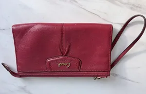 Coach Red Leather Zip Wristlet Wallet Clutch Card Holder w/ Strap thumbnail 1