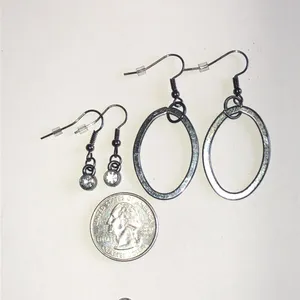 Dark Metal Oval Drop Earrings Set with Crystal Accent Drop Earrings thumbnail 3