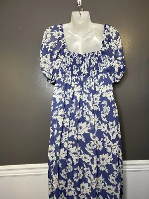 Wallflower Dress Womens Large Blue Floral Square Neck Smocked Maxi Sundress thumbnail 10