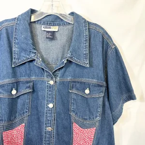 VTG Adriana Plus Size 26 Denim Top Y2K Button Red‎ Floral Patchwork Western 551 thumbnail 4