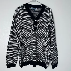 Karen Scott Womens XL Henley V-Neck Sweater Black & White‎ thumbnail 2