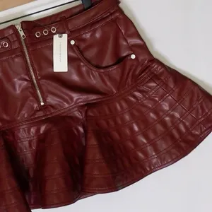 NWT!! Anthropologie PILCRO Fit-and-Flare Faux Leather‎ Mini Skirt Wine Moto 12 thumbnail 4