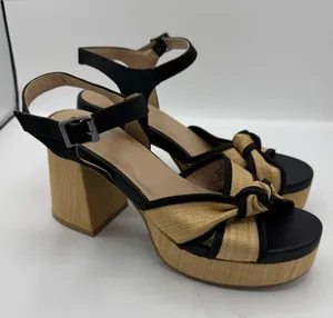 MIA Roxie Platform Sandal Heels Womens 8 Beige Black Like New Knotted Block Heel thumbnail 1