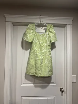 Lulu’s Beyond Amazing Light Green Floral Jacquard Puff Sleeve Dress Size M. NWT . thumbnail 6