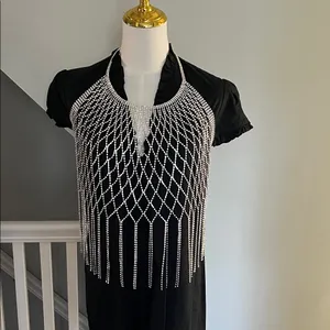 Silver Crystal Fringe Chainmail Crop Top thumbnail 3