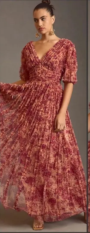 NWT Mac Duggal 8013 V-Neck Ruffled Mesh Dress Size 8 thumbnail 1
