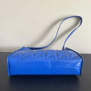 Shein Quilted Pattern Baguette Shoulder Bag Purse Blue Diamond Grid Zipper thumbnail 10