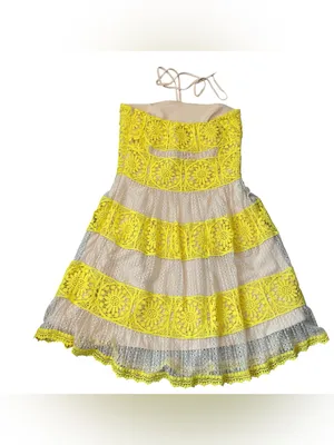 Foxiedox Mia Yellow Lace Halter Mini Dress Womens Size Small thumbnail 2