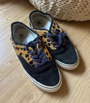 Re/Done Black & Leopard Print Low-Top Sneakers thumbnail 1