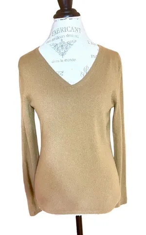 Sutton Studio Cashmere Classic Tan V-neck Sweater Sz M 100% Cashmere thumbnail 1