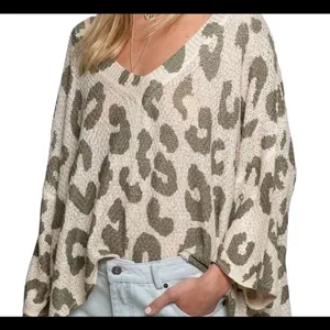 POL women’s plus size 2XL oversized olive & leopard pattern slouchy sweater new thumbnail 3