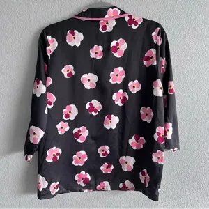 Kate Spade‎ Women's Satin Black Pink Floral Print PJ Top thumbnail 4
