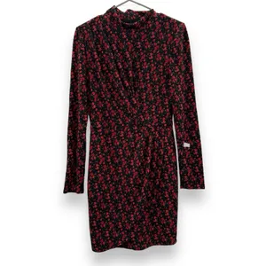 RTR Black Halo Briar Long‎ Sleeve Black & Red Rose Floral Print Mini Dress Sz 6 thumbnail 3